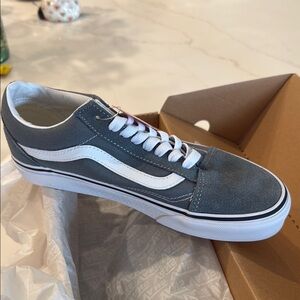 Vans Gray and White Old Skool Sneakers with Suede Canvas
